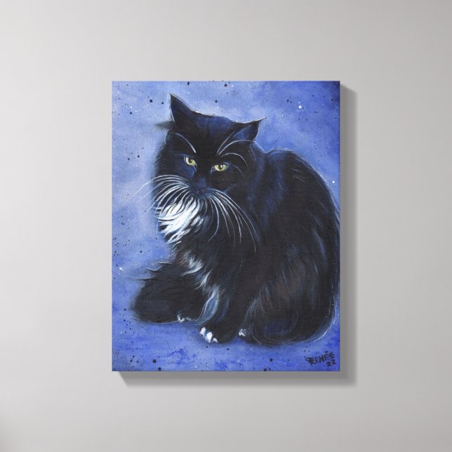 Impressão Em Tela Arte de gato preto e branco Tuxedo por Renee Lavoi (Frente)