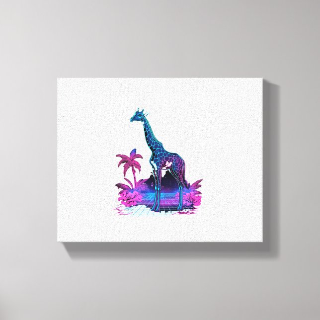 Impressão Em Tela Arte de Girafa Synthwave Vaporwave   (Frente)