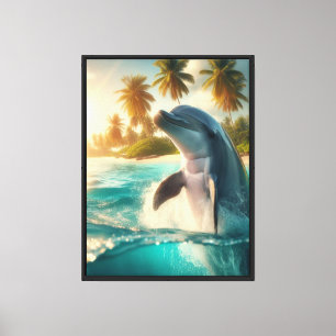 Impressão Em Tela Arte de golfinho emoldurada