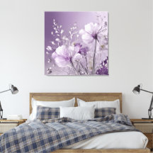 Arte de IA Floral Branco e Roxo Prateado