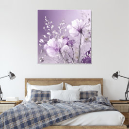 Impressão Em Tela Arte de IA Floral Branco e Roxo Prateado