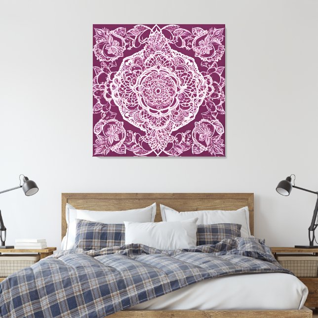 Impressão Em Tela Arte de IA mandala roxa (Insitu(Quarto))