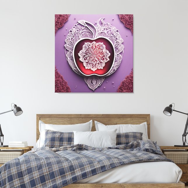 Impressão Em Tela Arte de IA Renda de Maçã Prata (Insitu(Quarto))