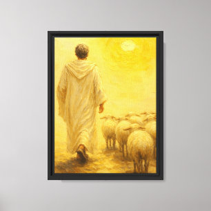 Impressão Em Tela Arte de Jesus Liderando Ovelhas em Direção à Luz