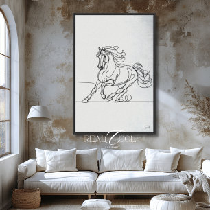 Impressão Em Tela Arte de Linha de Cavalo Minimalista Parede Preto B