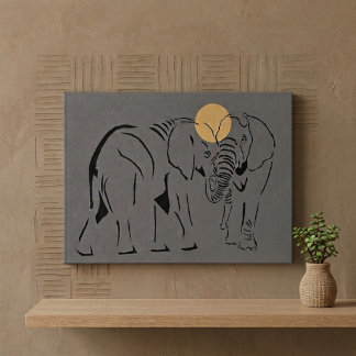 Impressão Em Tela Arte de Linha de Elefante Minimalista 12x16 