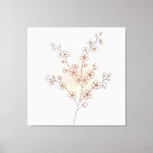 Impressão Em Tela Arte de Linha de Flor de Cerejeira Minimalista em