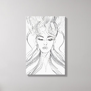 Impressão Em Tela Arte de Linha de Retrato Feminino Minimalista
