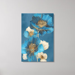 Impressão Em Tela Arte de Linha Dourada Azul Botânico Floral Papoula