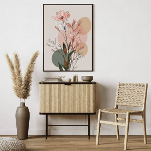 Impressão Em Tela Arte de Linha Floral Boho   Abstrato Botânico Neut