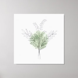 Impressão Em Tela Arte de Linha Minimalista Flor de Sálvia Verde Aqu