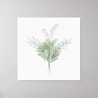 Impressão Em Tela Arte de Linha Minimalista Flor de Sálvia Verde Aqu