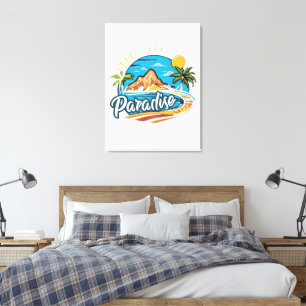 Impressão Em Tela Arte de Logo de Ilha Paraíso Tropical
