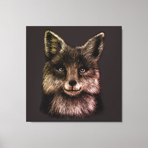 Impressão Em Tela Arte de madeira com face de raposa