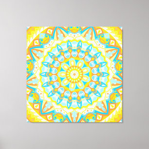 Impressão Em Tela Arte de Mandala de Verão Amarelo Laranja Boho Bril