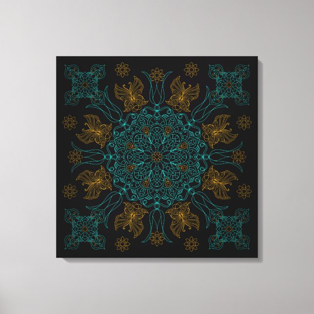 Impressão Em Tela Arte de Mandala em Água e Dourado (Frente)