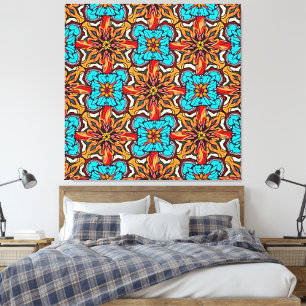 Impressão Em Tela Arte de Mandala Floral Vibrante e Repetitivo