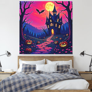 Impressão Em Tela Arte de Mansão Assombrada de Halloween Spooky