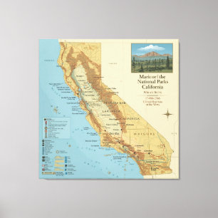 Impressão Em Tela Arte de Mapa Antigo dos Parques Nacionais da Calif