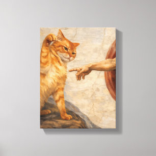 Impressão Em Tela Arte de Meme de Gato Engraçado Criação de Adão com