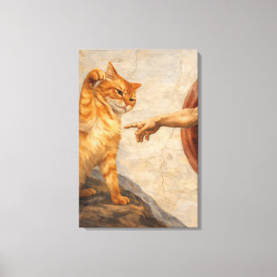 Impressão Em Tela Arte de Meme de Gato Engraçado Criação de Adão com