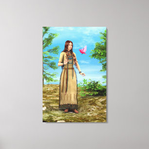 Impressão Em Tela Arte de Mulher Indígena Americana Floresta Pássaro