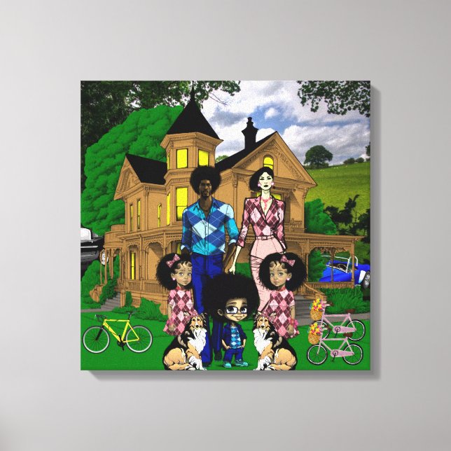 Impressão Em Tela Arte de Muro da Família Interracial (Frente)