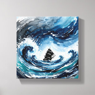 Impressão Em Tela Arte de Muro de Abstrato do Stormy Seas - Marinho