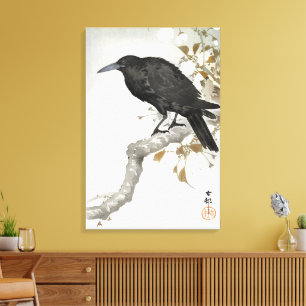 Impressão Em Tela Arte de Ohara Koson: Corvo em Ramo de Flor de Cere
