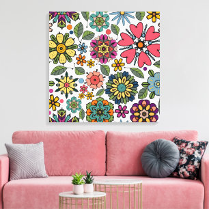 Impressão Em Tela Arte de Padrão Floral Retro Moderno sem Costura