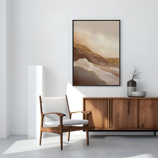 Impressão Em Tela Arte de Paisagem Abstrata Neutra Dourada