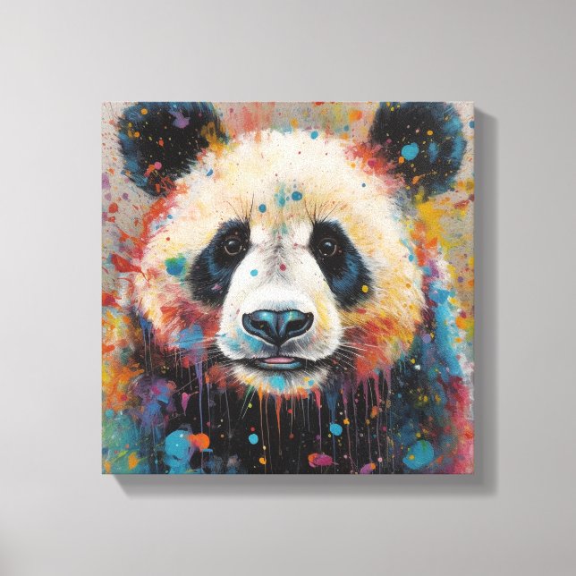 Impressão Em Tela Arte de Panda Colorida Moderna (Frente)