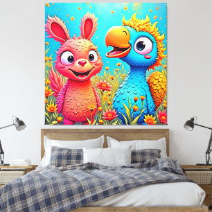 Impressão Em Tela Arte de Papagaio Coelho de Desenho Animado Fofo