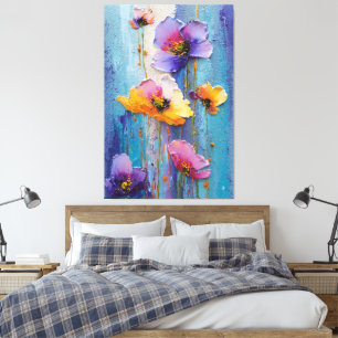 Impressão Em Tela Arte de Parede Abstrata com Textura Floral Roxa e 