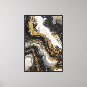 Impressão Em Tela Arte de Parede Abstrata de Mármore Preto, Branco e