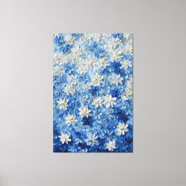 Impressão Em Tela Arte de Parede Abstrata Floral Azul e Branco