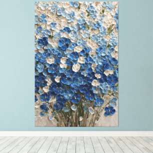 Impressão Em Tela Arte de Parede Abstrata Floral Buquê Azul e Branco