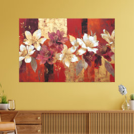 Impressão Em Tela Arte de Parede Abstrata Floral Burgundy Dourado