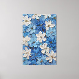 Impressão Em Tela Arte de Parede Abstrata Floral Texturizada Azul e 