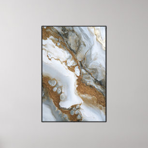 Impressão Em Tela Arte de Parede Abstrata – Fluxo de Mármore Branco,