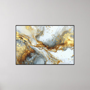 Impressão Em Tela Arte de Parede Abstrata Mármore Fluido Dourado, Br