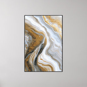 Impressão Em Tela Arte de Parede Abstrata Mármore Fluido Dourado, Br