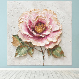 Impressão Em Tela Arte de Parede Abstrata Texturizada Peônia Rosa e