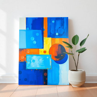 Impressão Em Tela Arte de parede Abstrato a preto em azul, laranja e