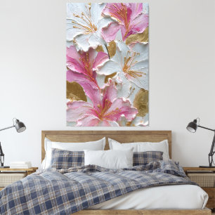 Impressão Em Tela Arte de Parede Abstrato com Textura Floral Branca 