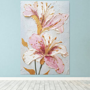 Impressão Em Tela Arte de Parede Abstrato com Textura Floral Rosa e 