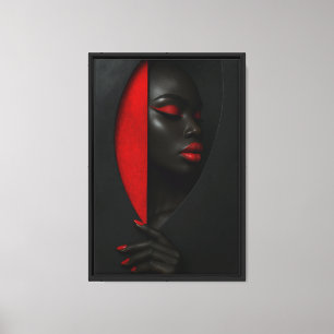 Impressão Em Tela Arte de Parede Abstrato de Bela Negra e Vermelha