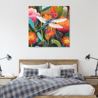 Impressão Em Tela Arte de Parede Acriólica Floral Vibrante com Asas 