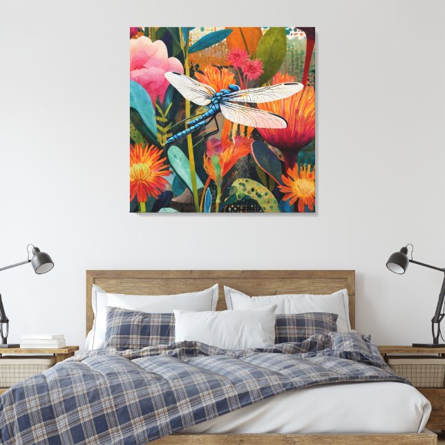 Impressão Em Tela Arte de Parede Acriólica Floral Vibrante com Asas  (Insitu(Quarto))