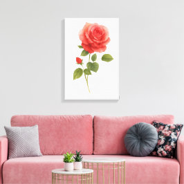 Impressão Em Tela Arte de Parede Aquarela Rosa Vermelha | Presente e